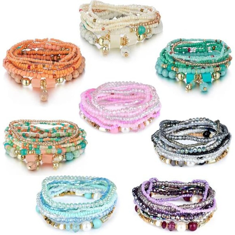 Bohemian Bracelets Set Women Stackable Bead Bracelets Multi Layered Jewelry